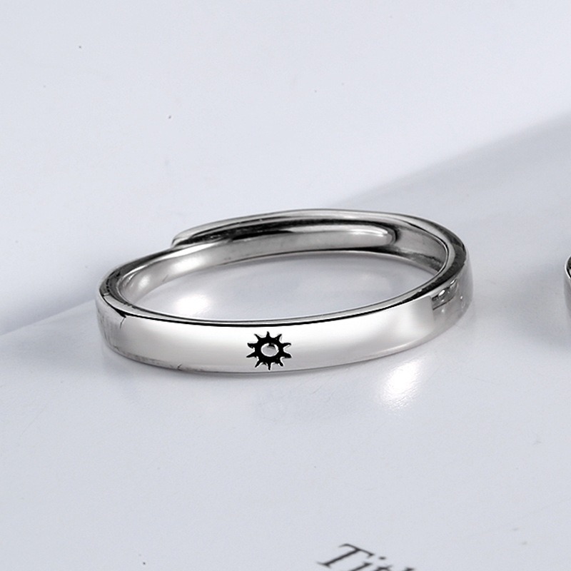 S925 sterling silver ring opening adjustable sun and moon couple ring - Image 3