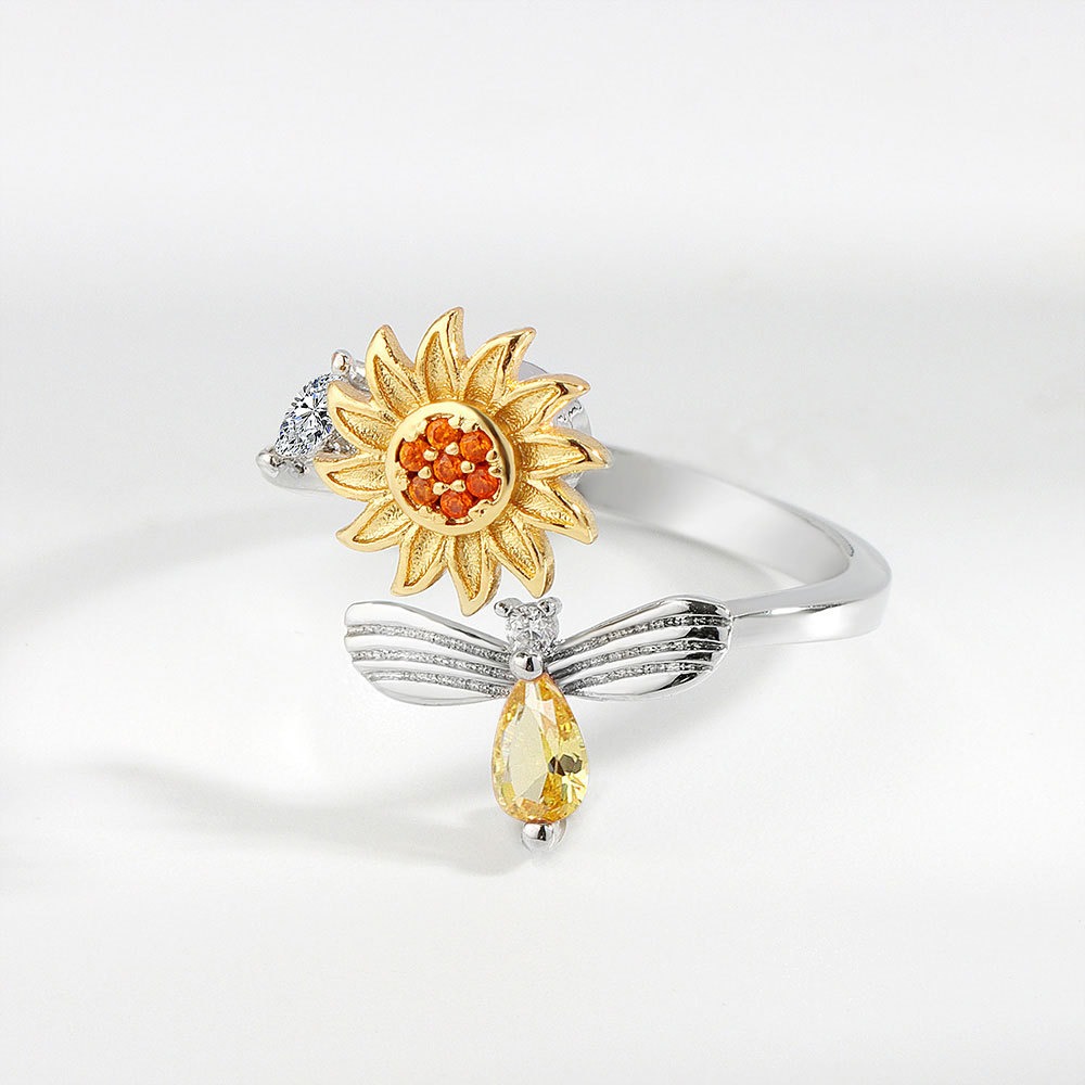 S925 sterling silver ring rotatable sunflower opening adjustable women's ring - Image 3
