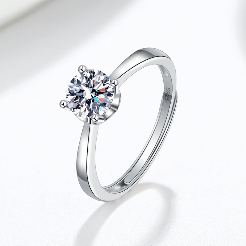 S925 sterling silver ring opening adjustable 1 carat GRA moissanite ring for women - Image 2