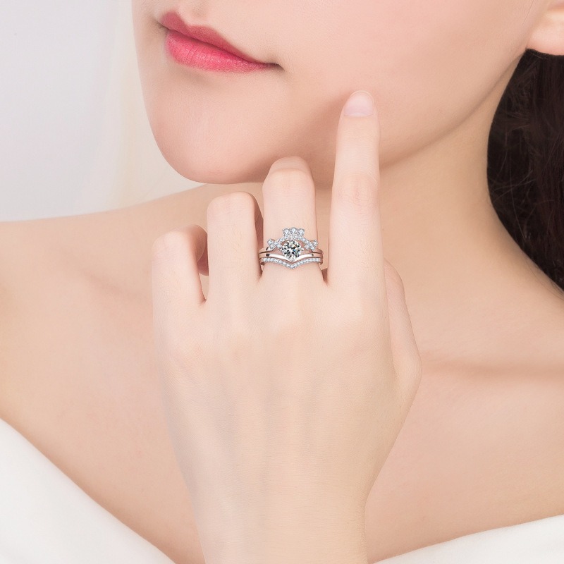 S925 sterling silver ring opening adjustable 3-in-1 combo ring for women - Image 4