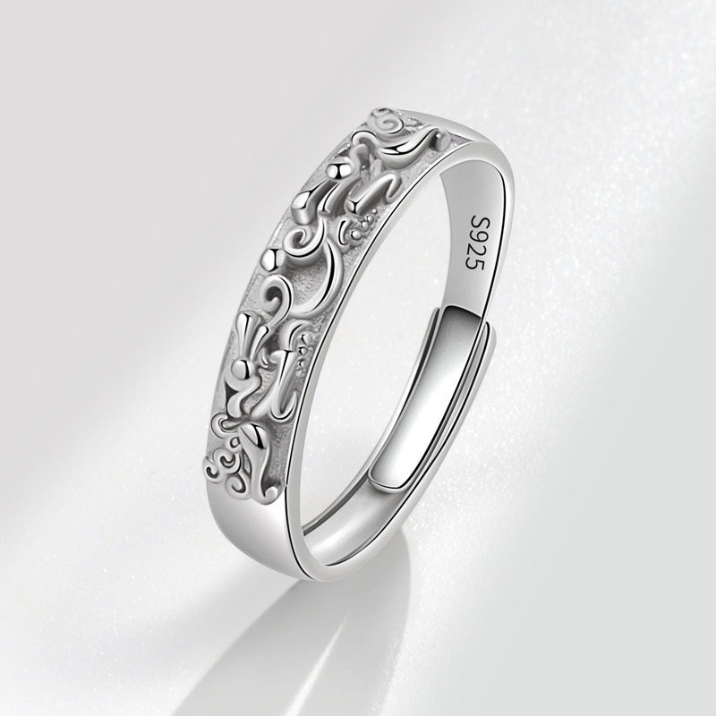 S925 sterling silver ring opening adjustable plain ring Pixiu women's ring - Image 2