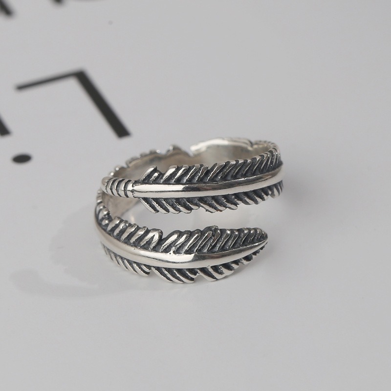 S925 Sterling Silver Ring Opening Adjustable Feather Ring for Women - Image 3
