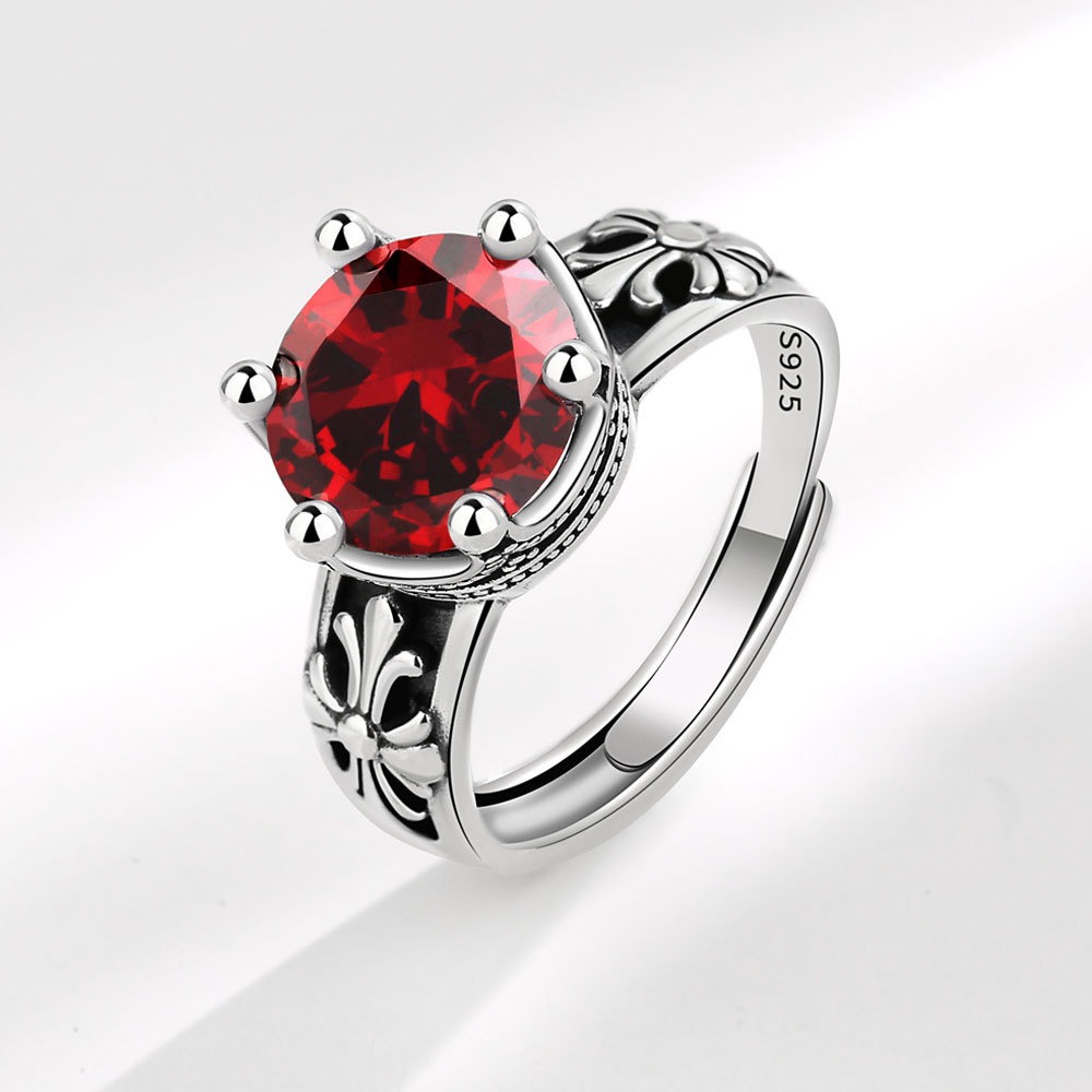 S925 Sterling Silver Ring Opening Adjustable Colored Diamond Ring for Women - Image 3