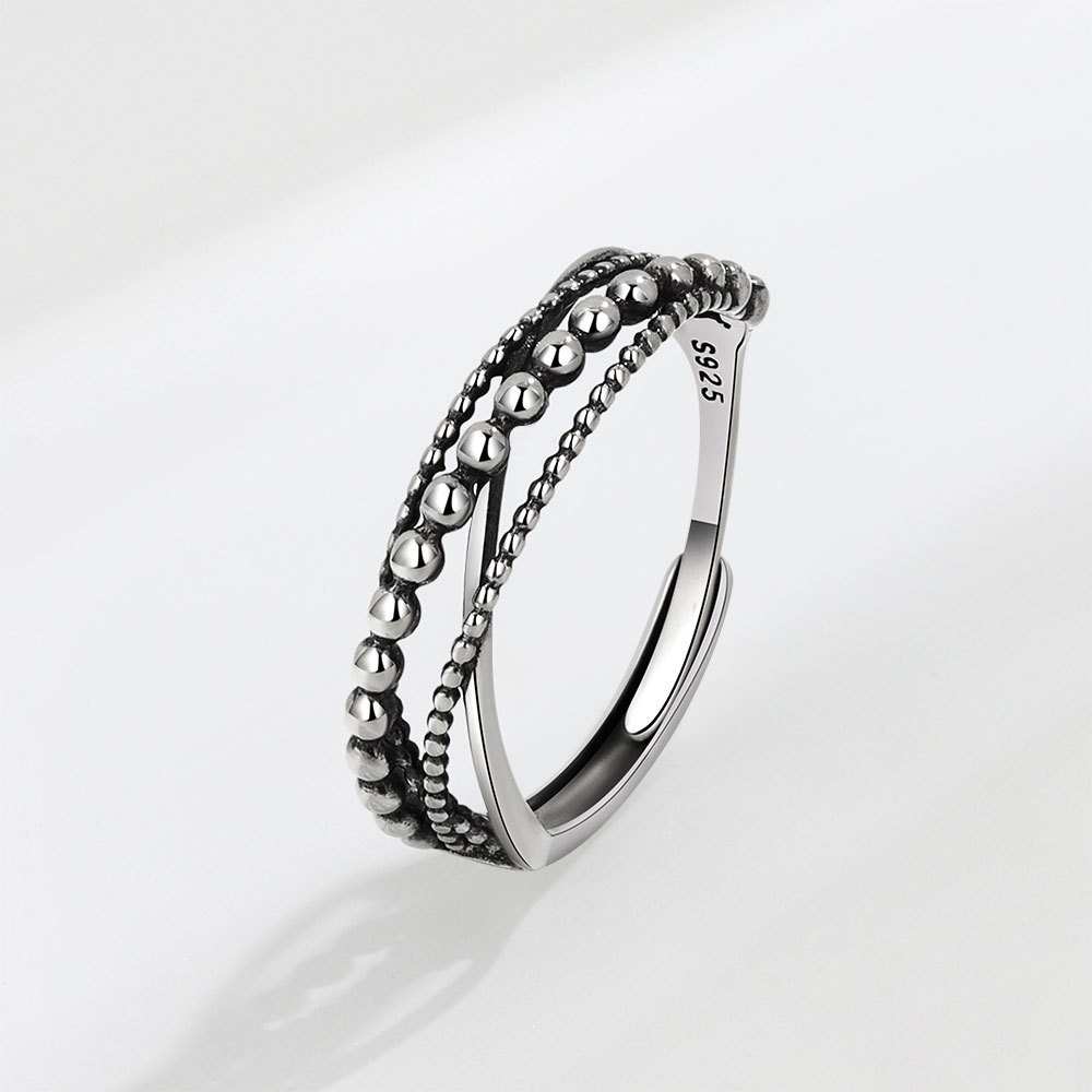 S925 sterling silver ring opening adjustable bead women's ring - Image 2