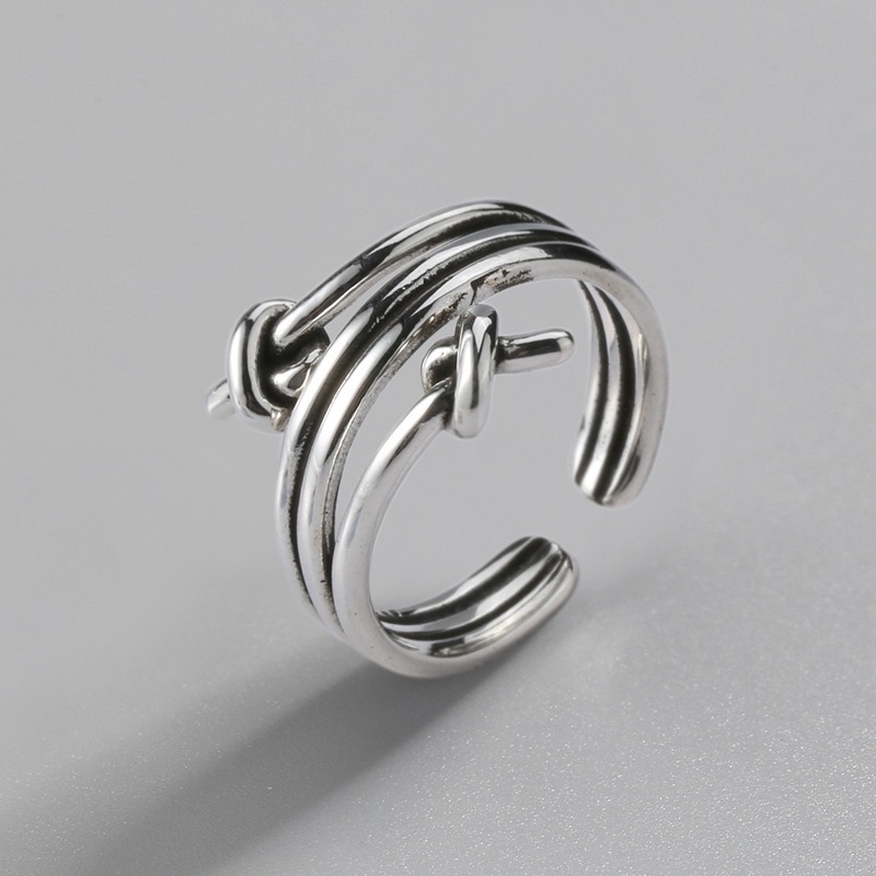 S925 sterling silver ring opening adjustable line knotted women's ring - Image 2