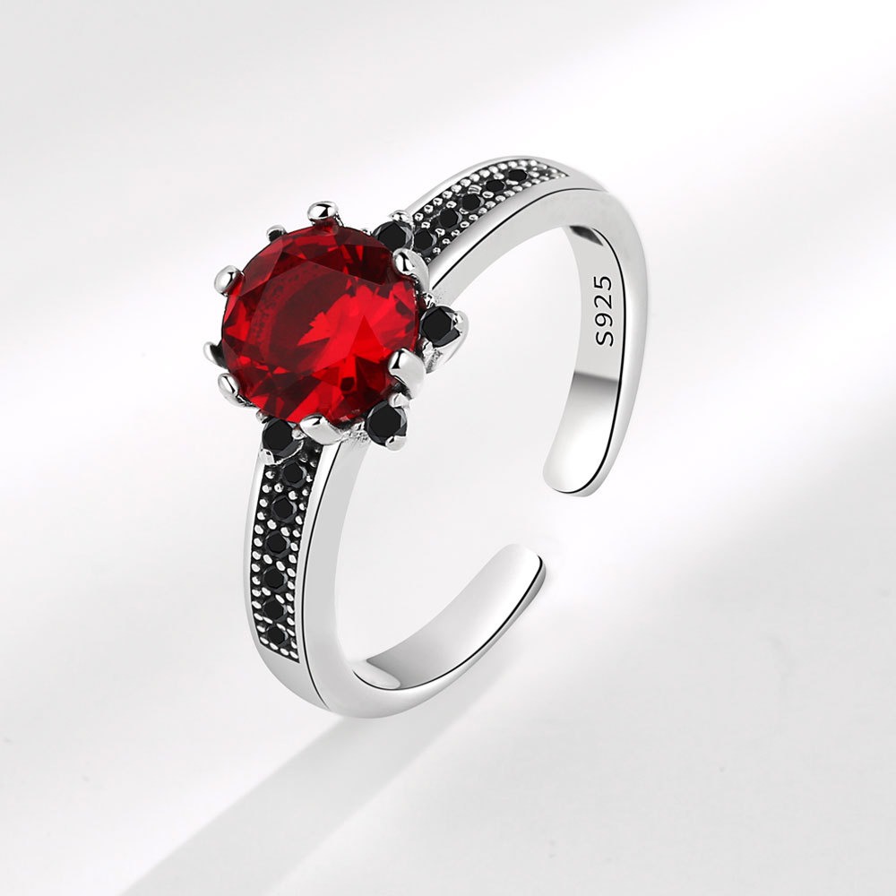 S925 Sterling Silver Ring Opening Adjustable Colored Diamond Ring for Women - Image 2