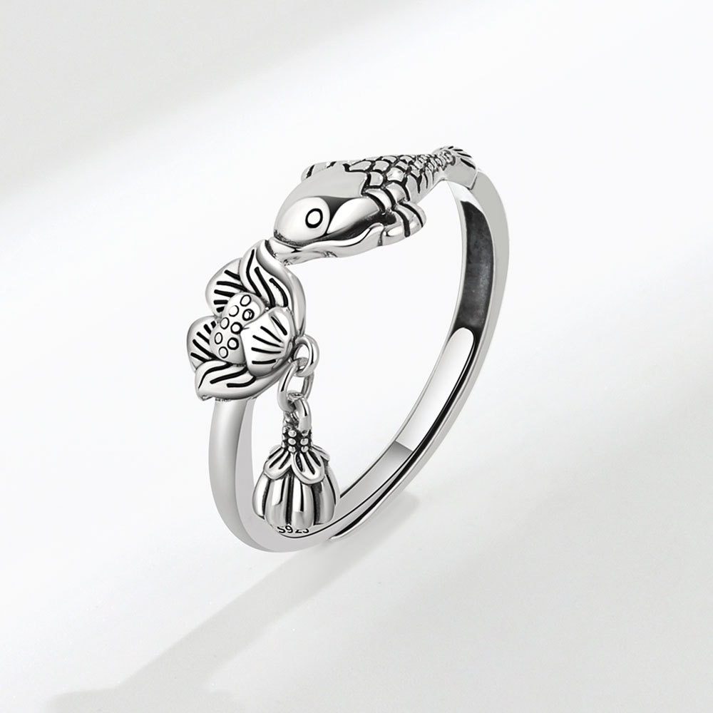 S925 sterling silver ring opening adjustable carp ring ring for women - Image 2