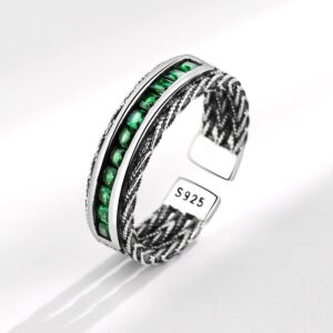 S925 sterling silver ring opening adjustable zircon braided twist ring for women