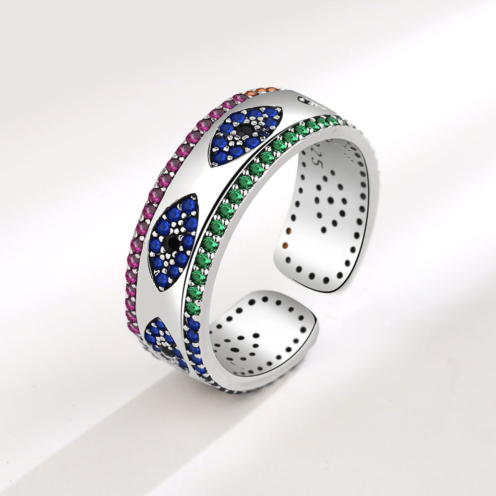 S925 Sterling Silver Ring Opening Adjustable Devil's Eye Ring Ring for Women - Image 2