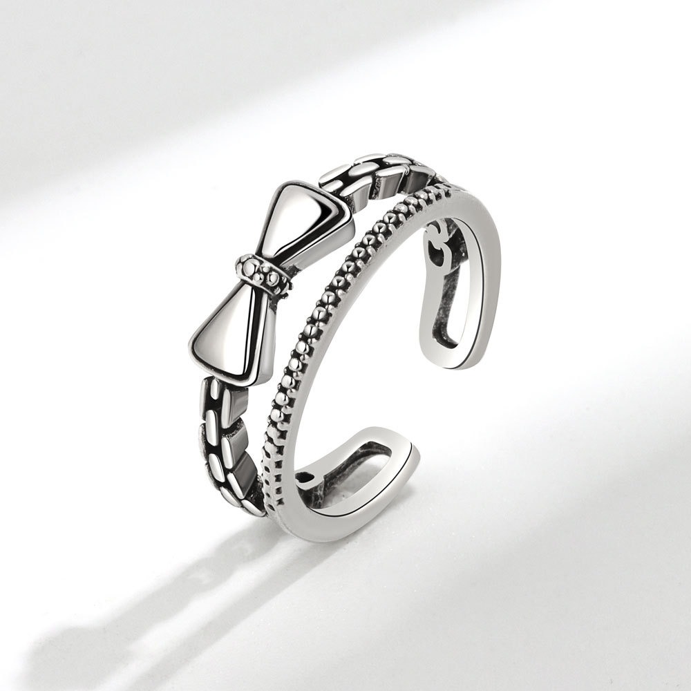 S925 Sterling Silver Ring Opening Adjustable Bow Ring for Women - Image 2