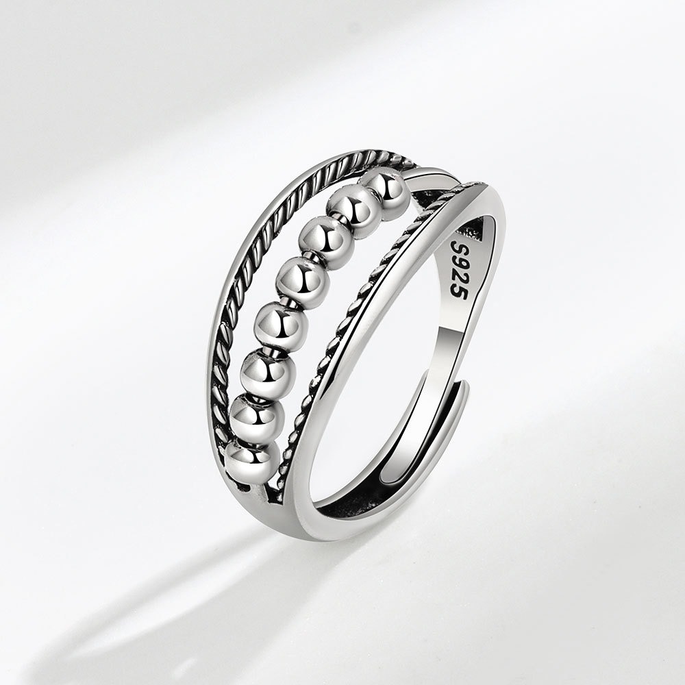 S925 sterling silver ring opening adjustable polka dot beaded women's ring - Image 2