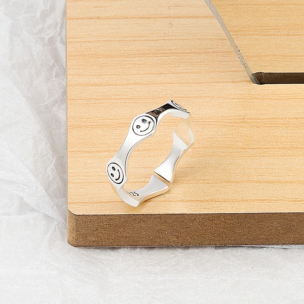 S925 sterling silver ring opening adjustable smiley face ring for women - Image 2