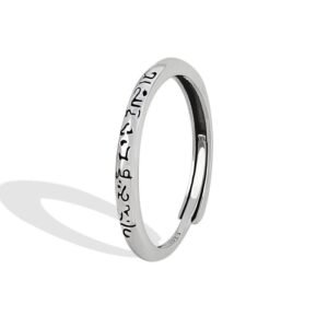 S925 sterling silver ring opening adjustable six-character mantra women's ring