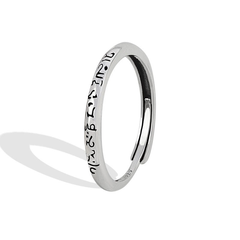 S925 sterling silver ring opening adjustable six-character mantra women's ring