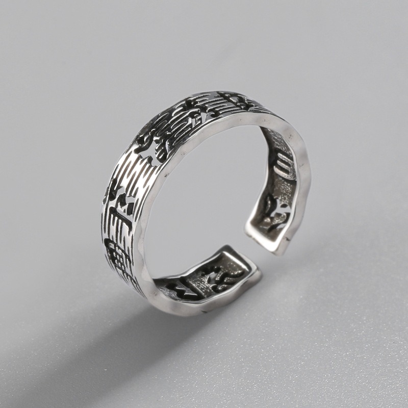 S925 sterling silver ring opening adjustable six-character mantra women's ring - Image 2