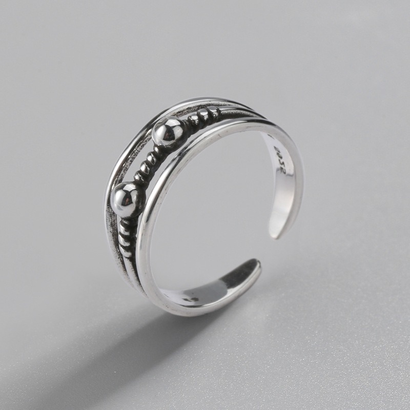 S925 sterling silver ring opening adjustable twist bead women's ring - Image 2