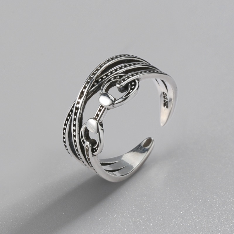 S925 sterling silver ring opening adjustable multi-layer striped women's ring - Image 2