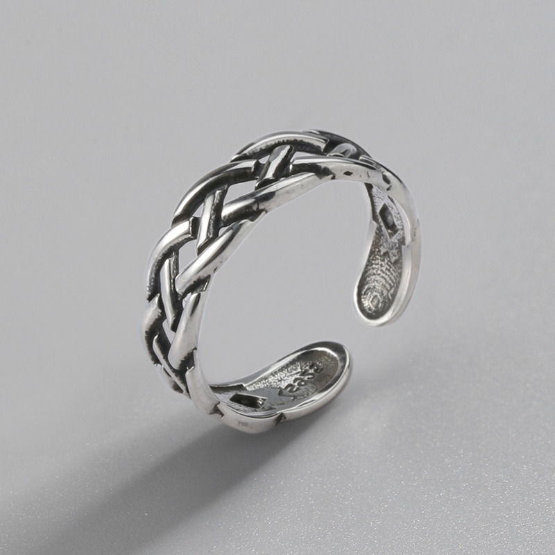 S925 sterling silver ring opening adjustable braided mesh women's ring - Image 2