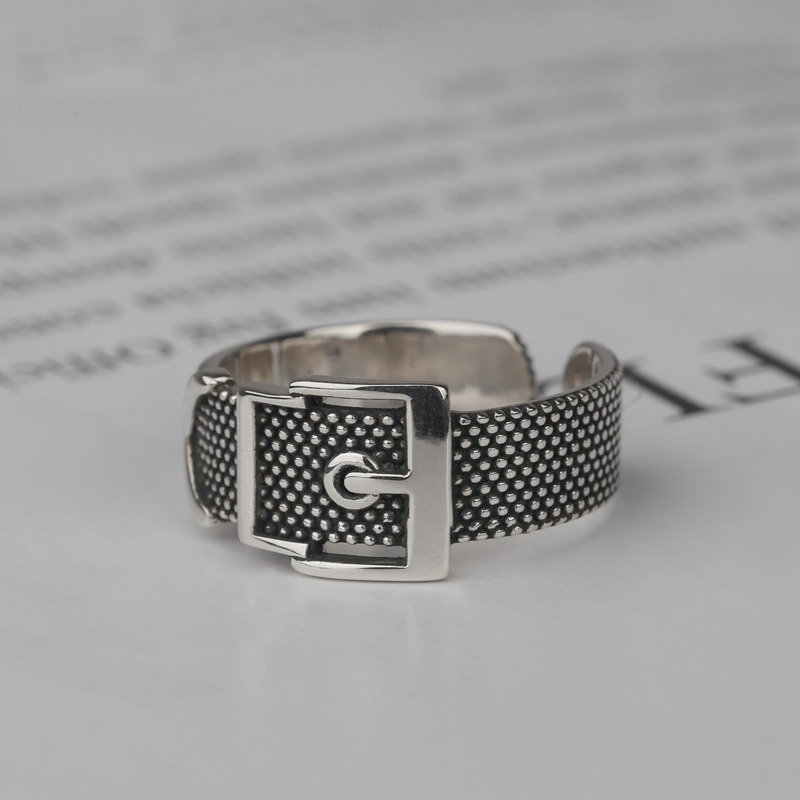 S925 Sterling Silver Ring Opening Adjustable Belt Buckle Women's Ring - Image 3