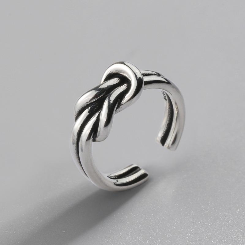S925 sterling silver ring opening adjustable double line knot women's ring - Image 2
