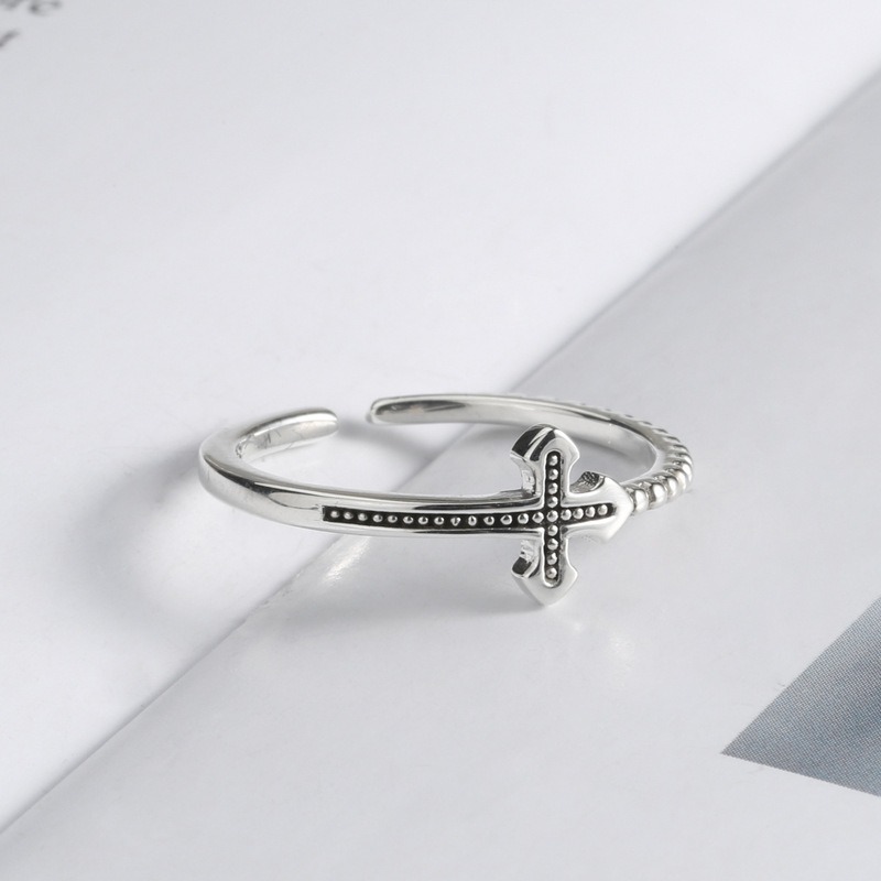 S925 sterling silver ring opening adjustable twist cross ring for women - Image 3