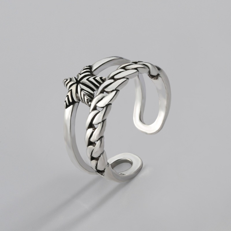 S925 sterling silver ring opening adjustable pentagram chain women's ring - Image 2