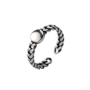 S925 sterling silver ring opening adjustable round bar twist ring for women