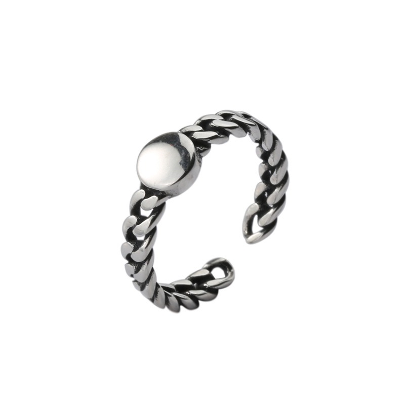 S925 sterling silver ring opening adjustable round bar twist ring for women