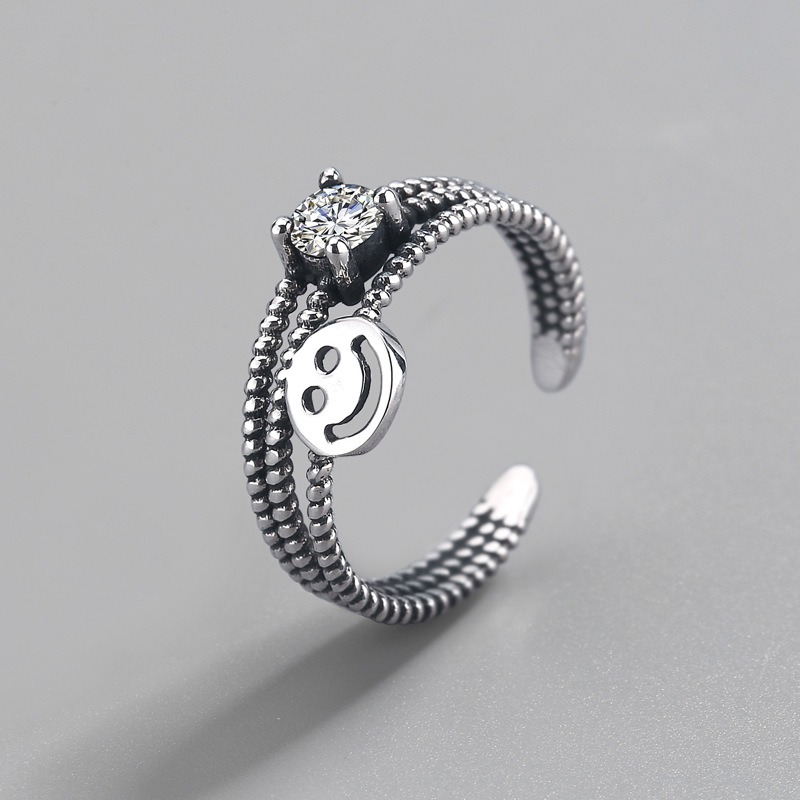 S925 sterling silver ring opening adjustable smiley face ring for women - Image 2