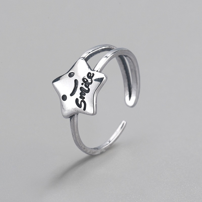 S925 sterling silver ring opening adjustable smiley face ring for women - Image 2