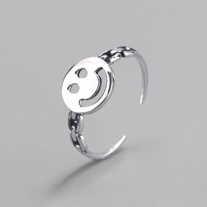 S925 sterling silver ring opening adjustable twist smiley face ring for women - Image 2