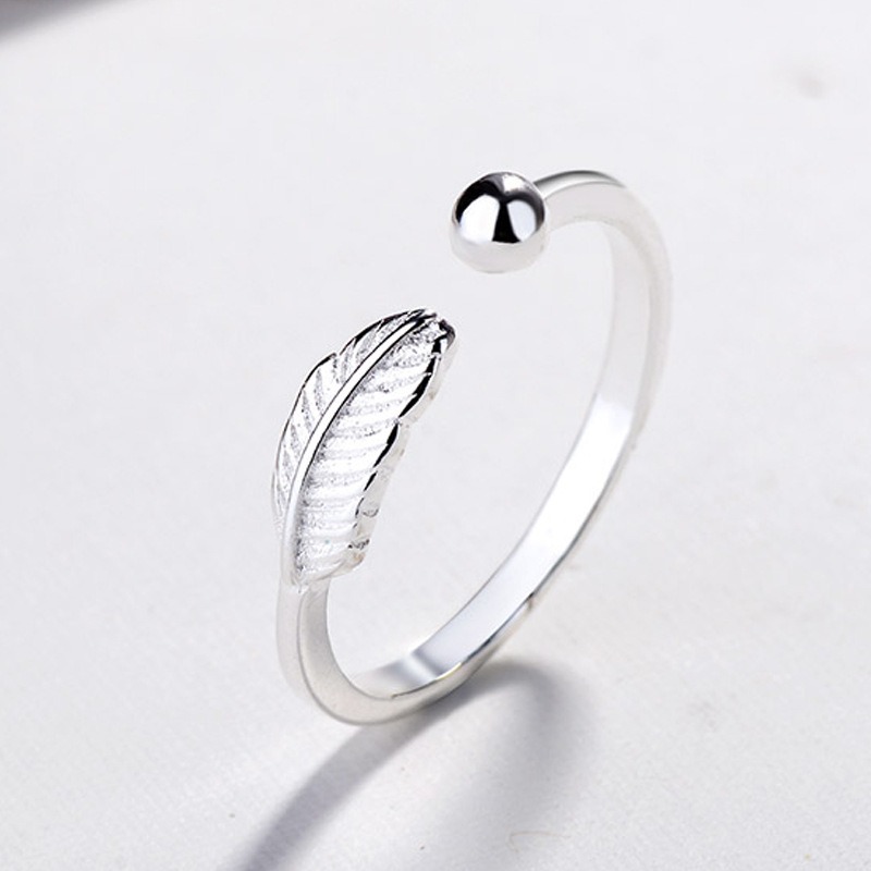 S925 Sterling Silver Ring Opening Adjustable Feather Ring for Women - Image 2