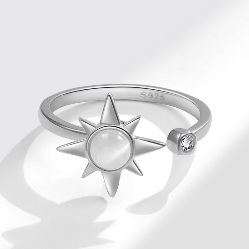 S925 sterling silver ring opening adjustable rotating eight-pointed star ring for women - Image 3