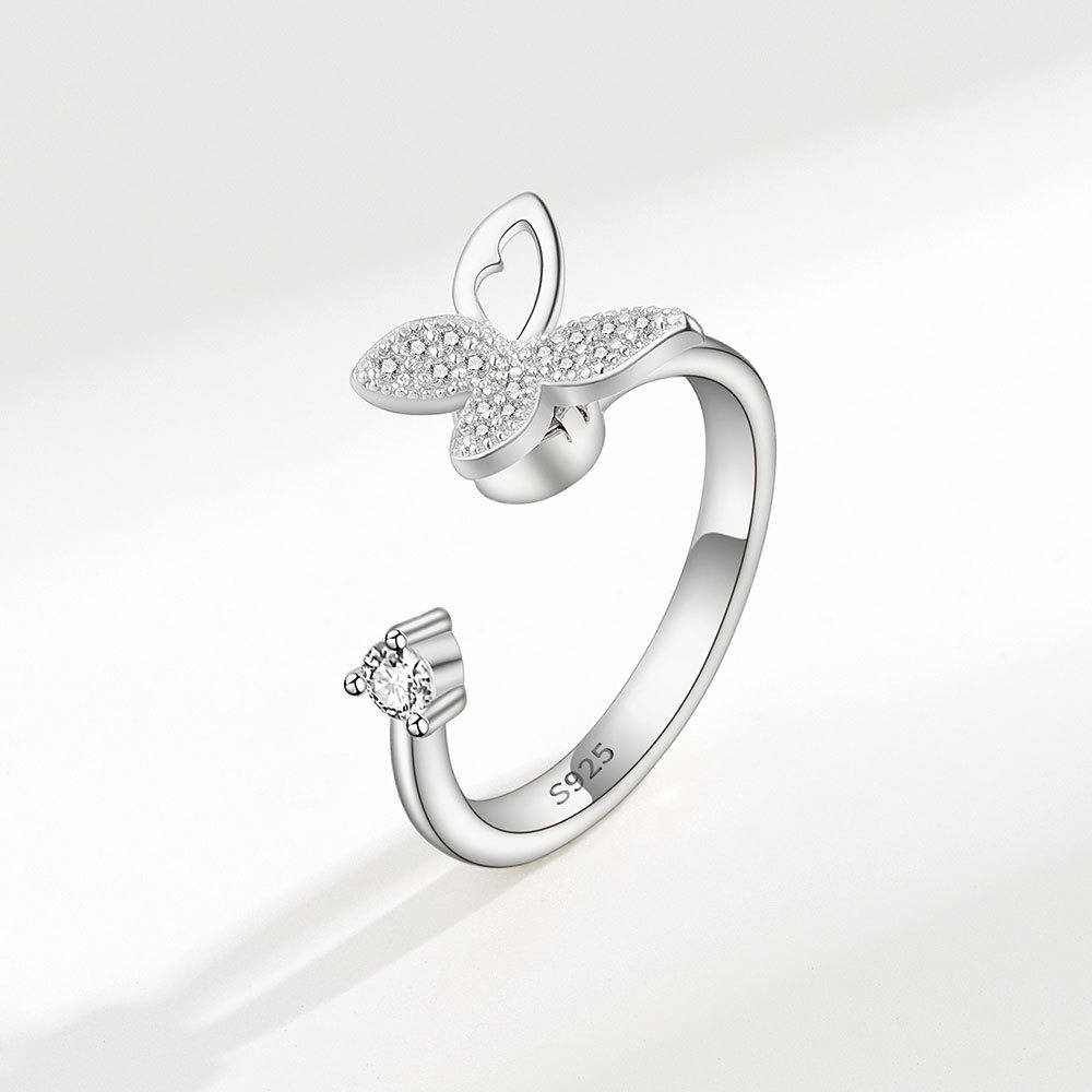 S925 sterling silver ring opening adjustable rotating butterfly ring for women - Image 3