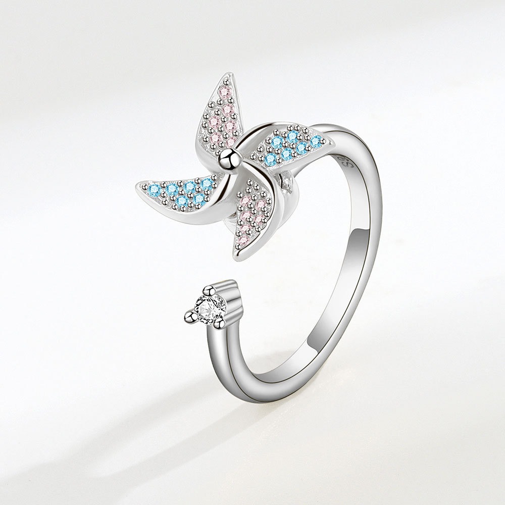 S925 Sterling Silver Ring Opening Adjustable Rotating Windmill Ring for Women - Image 3