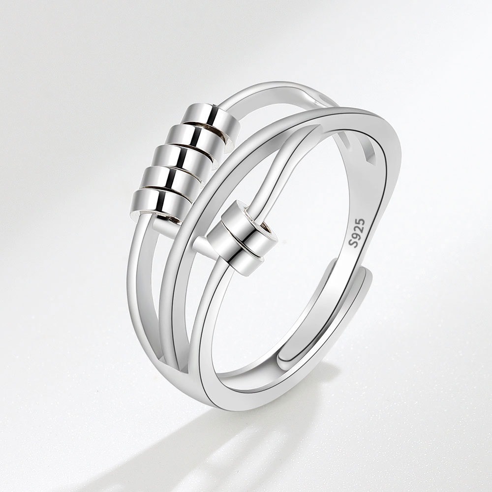 S925 sterling silver ring opening adjustable rotating women's ring - Image 4