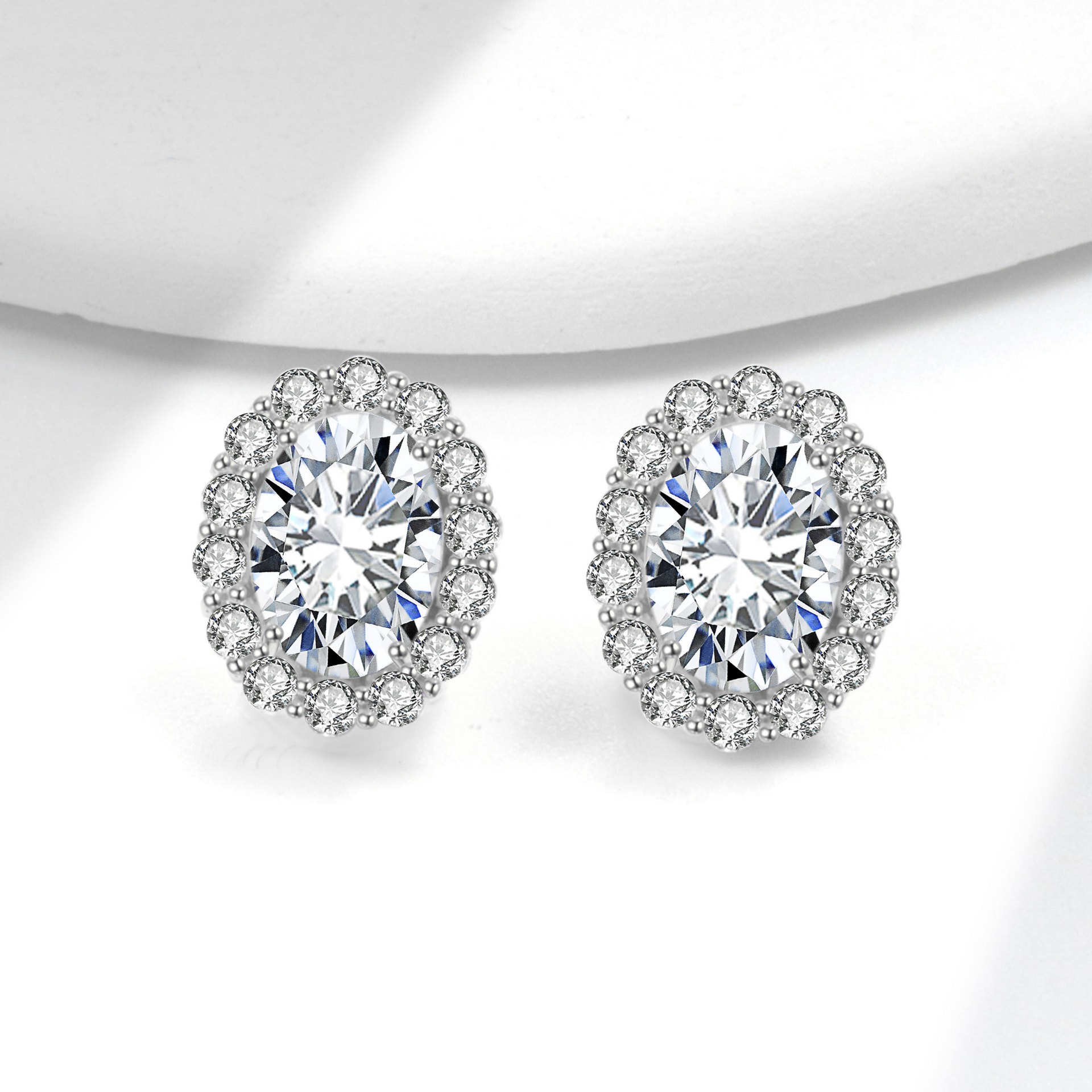 S925 sterling silver stud earrings oval zircon earrings - Image 3