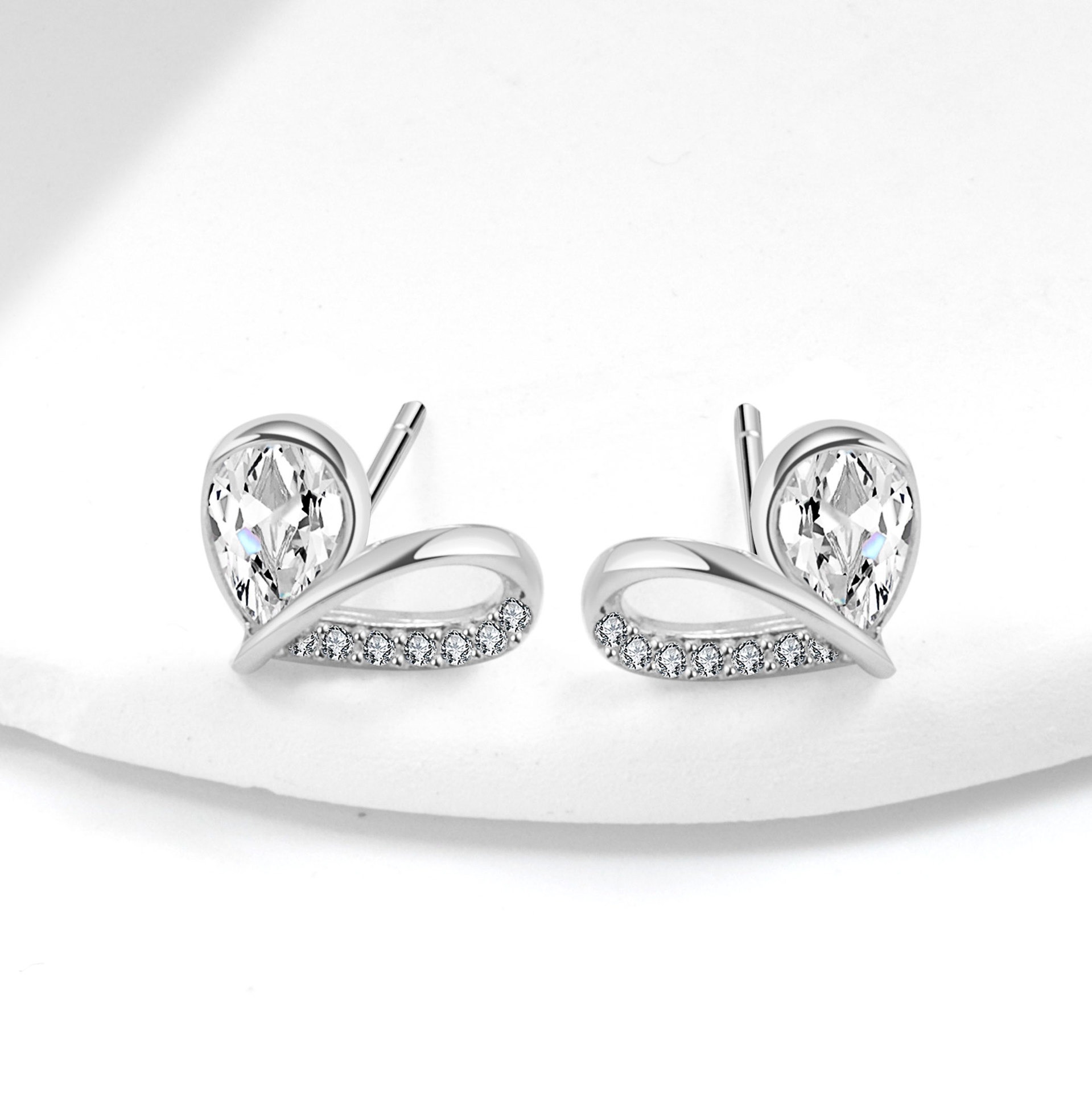 S925 sterling silver stud earrings heart-shaped zircon earrings - Image 3