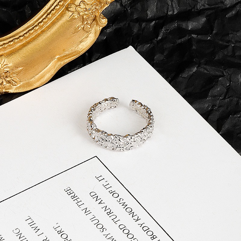 S925 sterling silver ring opening adjustable gold foil women's ring - Image 3