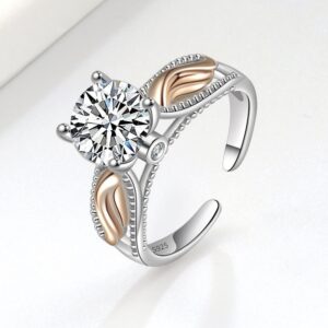 S925 sterling silver ring opening adjustable angel wings ring for women