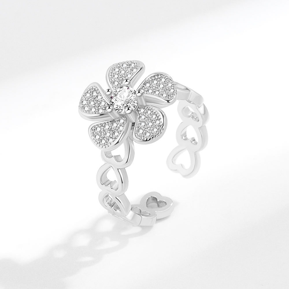 S925 sterling silver ring opening adjustable rotating women's ring - Image 3