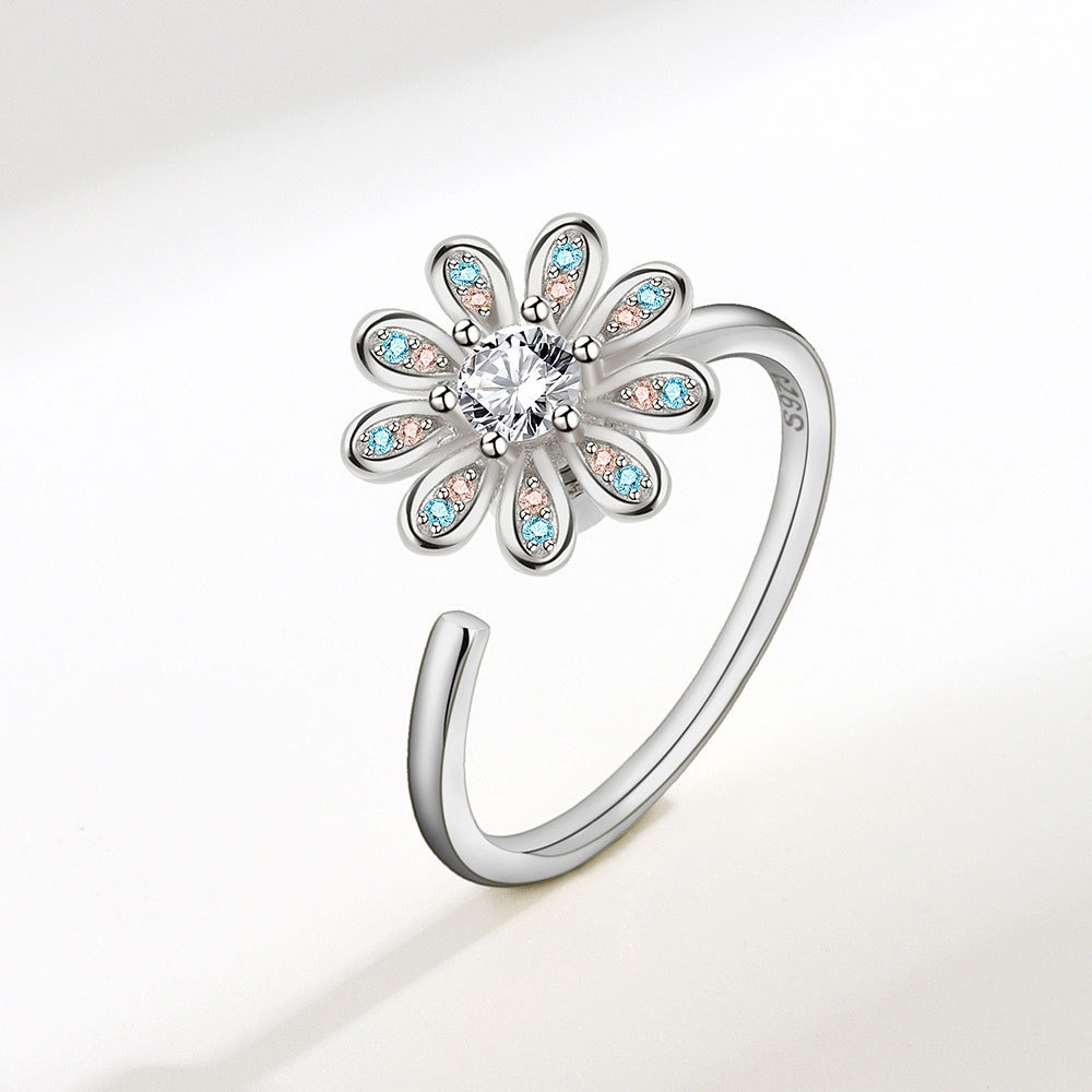 S925 Sterling Silver Ring Opening Adjustable Rotating Flower Ring for Women - Image 3