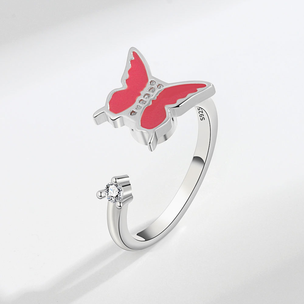 S925 sterling silver ring opening adjustable rotating butterfly ring for women - Image 3