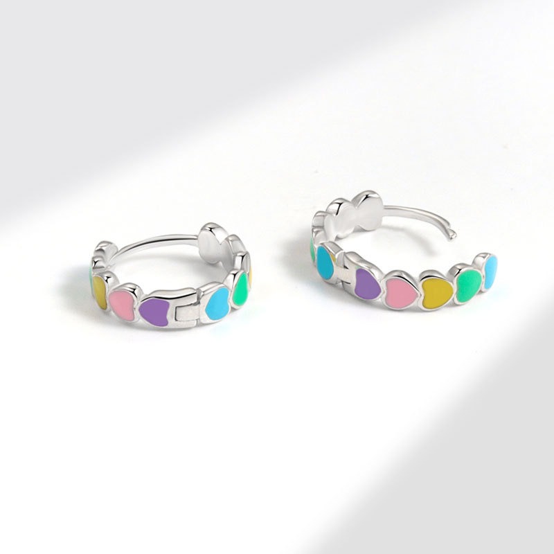 S925 sterling silver stud earrings colorful heart-shaped drip oil craft earrings - Image 3