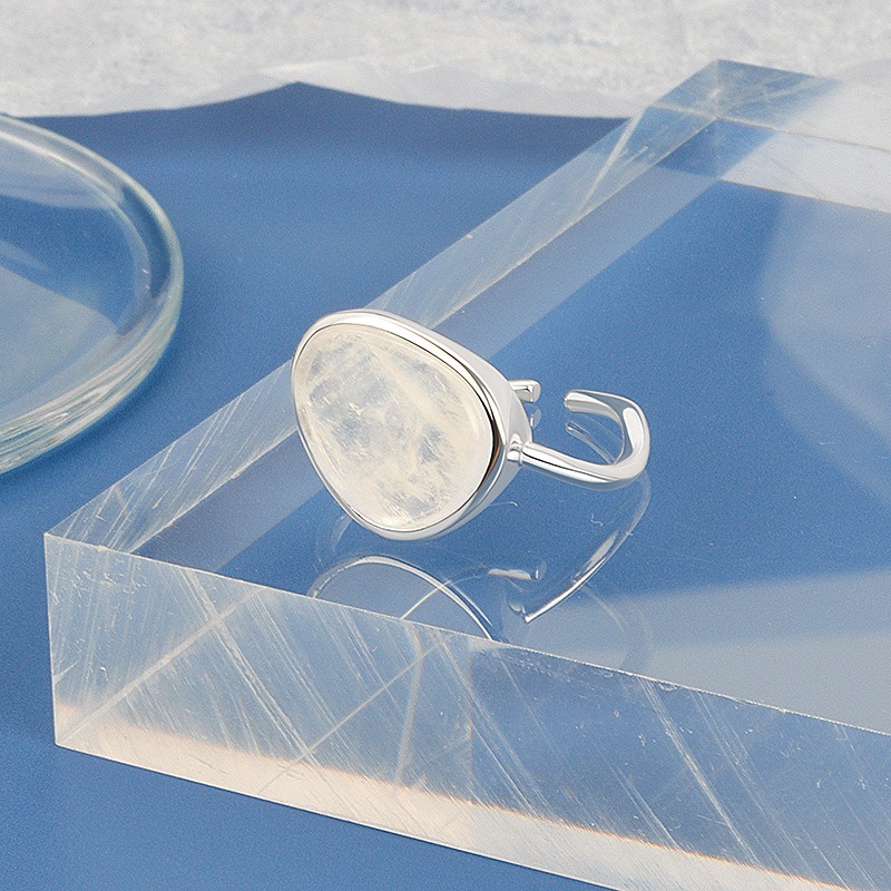 S925 sterling silver ring opening adjustable moonlight crystal stone ring for women - Image 3