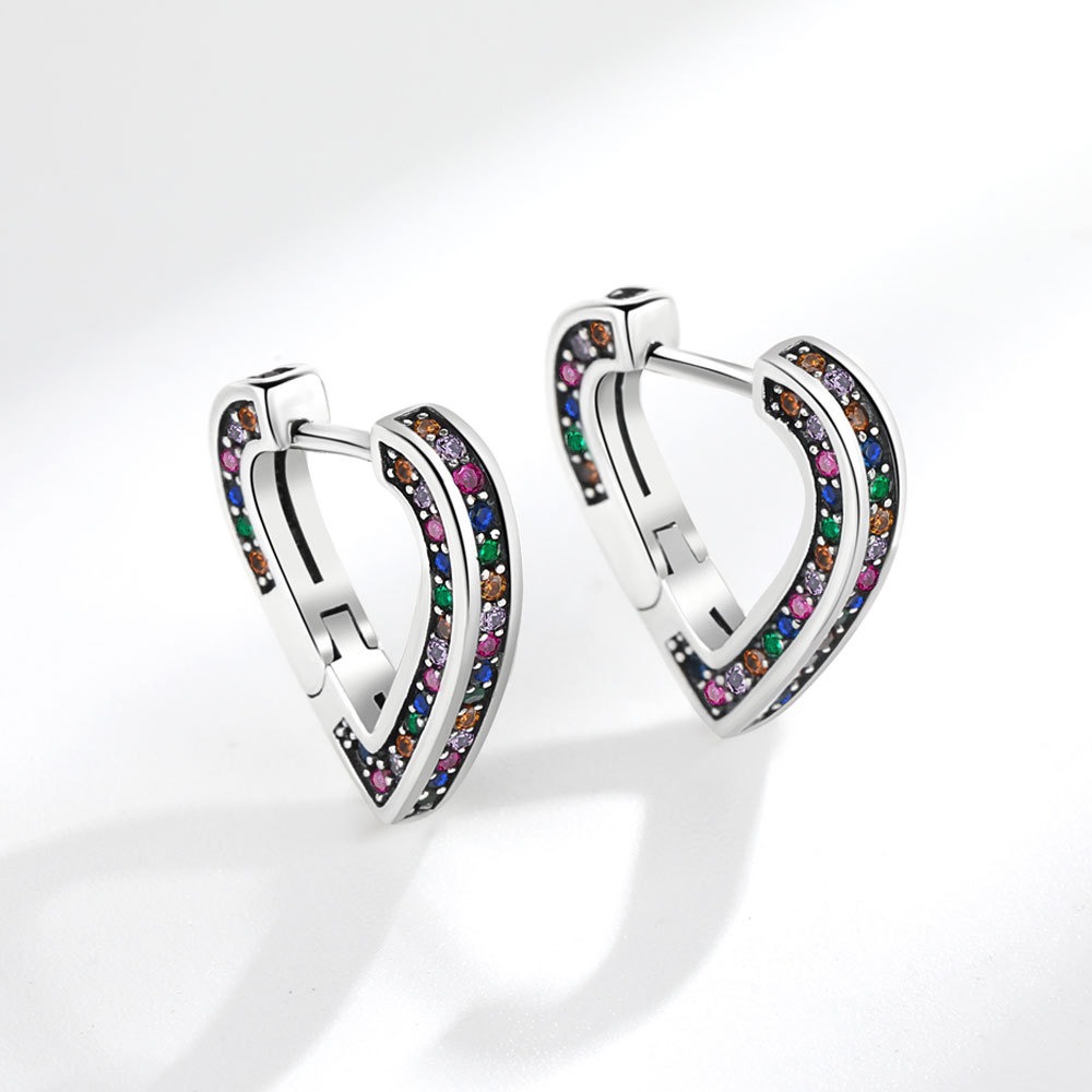 S925 sterling silver stud earrings rainbow heart shaped earrings - Image 2