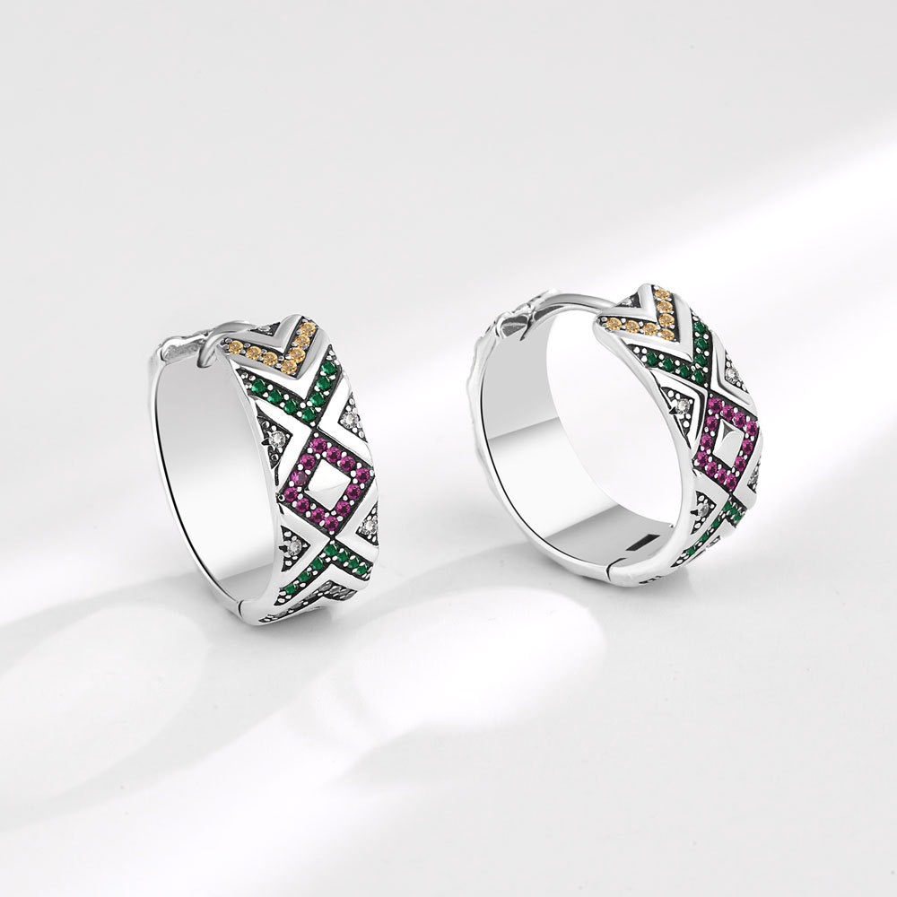 S925 sterling silver stud earrings colorful tribal stripe earrings - Image 2