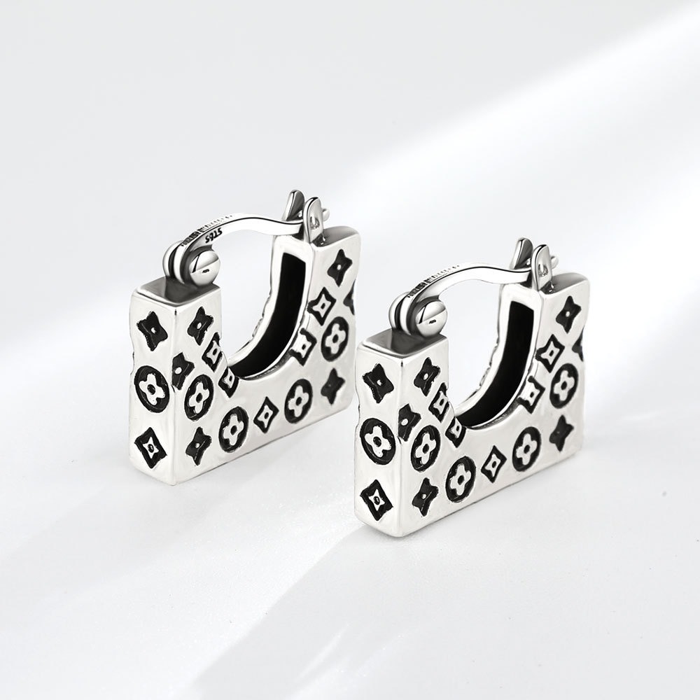 S925 sterling silver stud earrings square graffiti earrings - Image 2