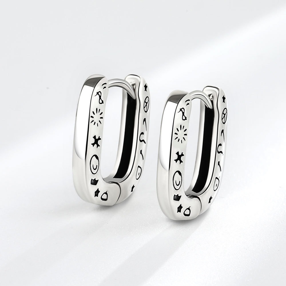 S925 sterling silver stud earrings U-shaped graffiti earrings - Image 2