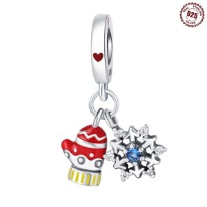 S925 Sterling Silver Beaded DIY Christmas Gloves Snowflake Bracelet Accessories
